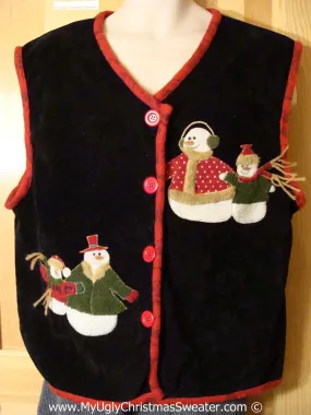 Tacky Christmas Sweater Party Ugly Velvety Snowman Vest  (f853)