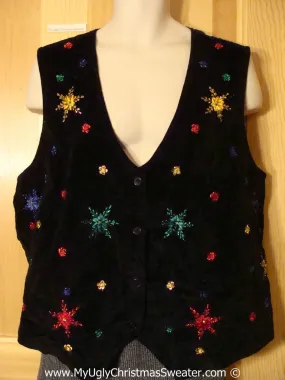 Tacky Christmas Sweater Party Ugly Vevelty Vest with Bling Stars  (f928)