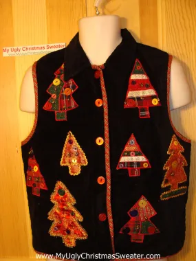 Tacky Ugly Christmas Sweater Party Vest with Crafty Trees (f166)