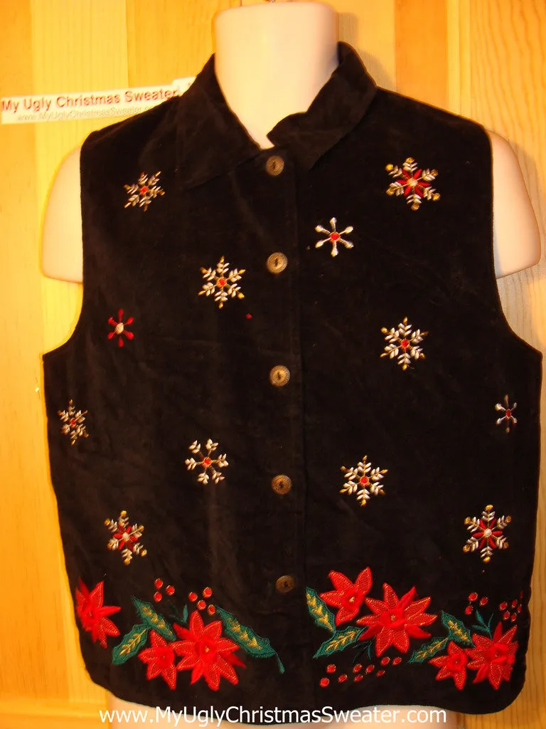 Tacky Ugly Christmas Sweater Party Vest with Poinsettias (f164)