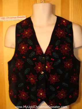 Tacky Ugly Christmas Sweater Party Vest with Poinsettias (f167)