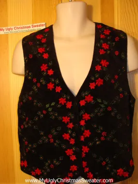 Tacky Ugly Christmas Sweater Vest with Poinsettias (f135)