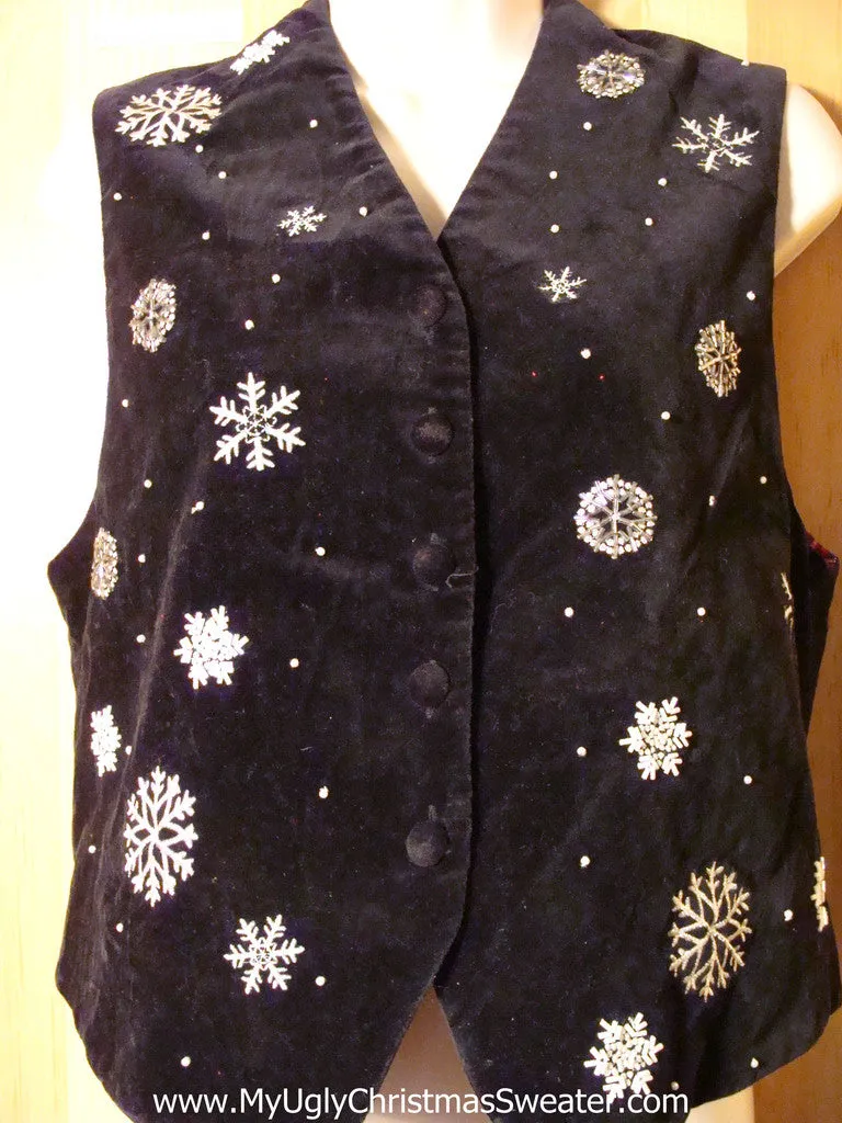 Tacky Ugly Velvety Christmas Vest with Snowflakes (f770)