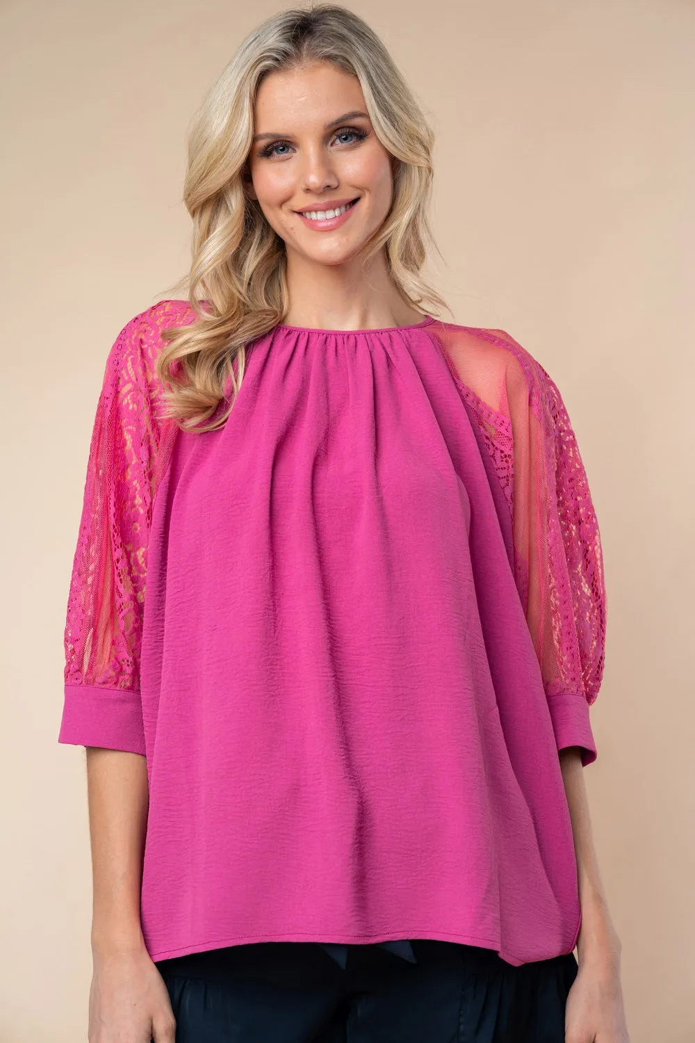 TEEK - Mauve White Birch Lace Half Sleeve Blouse