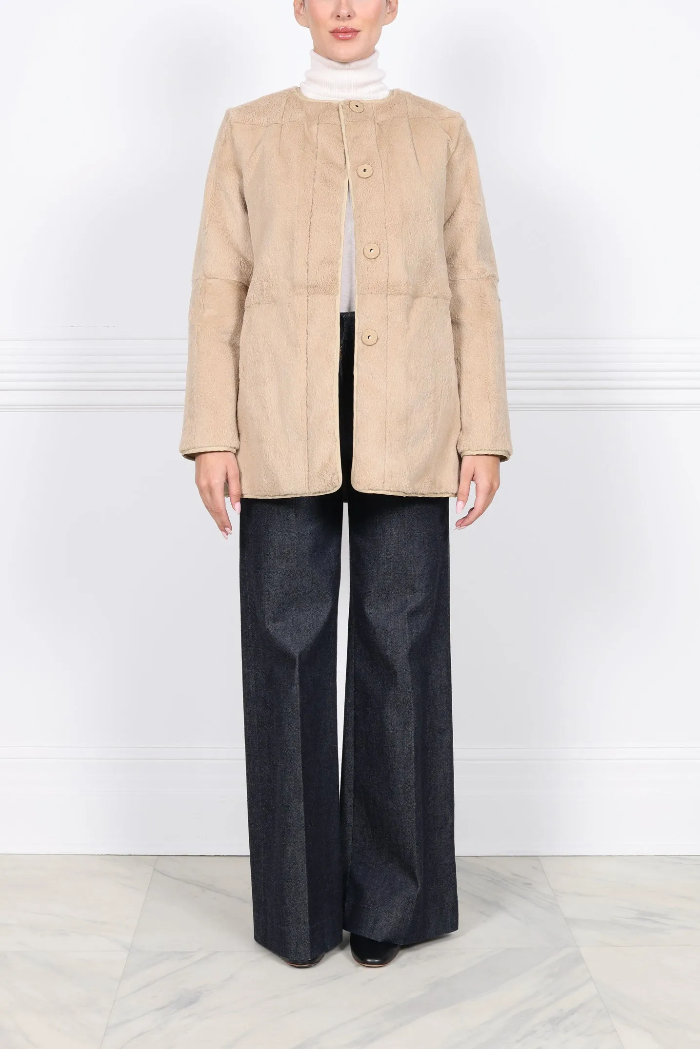 The Amy Quilted Sheared Fur Reversible Jacket with Belt