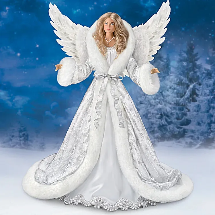 The Ashton - Drake Galleries Illuminated Silent Night Christmas Angel Decor Poseable Musical Porcelain Doll with Faux Fur Coat Lined with More Than 40 LED Lights Plays the Silent Night Melody 24"-inches