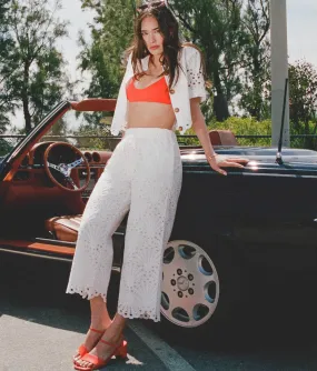 The Suasi Crop Pant - Eyelet - White