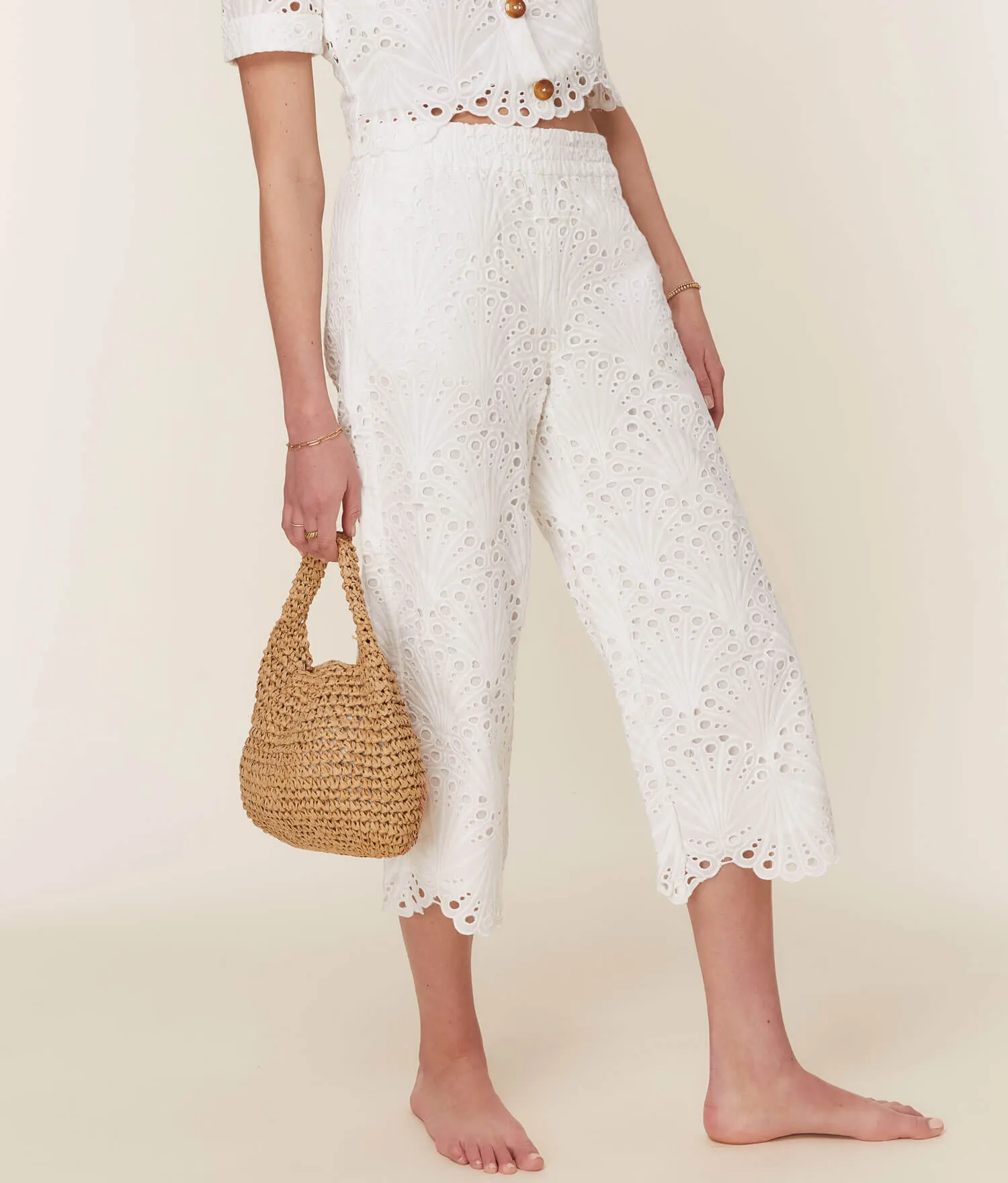 The Suasi Crop Pant - Eyelet - White