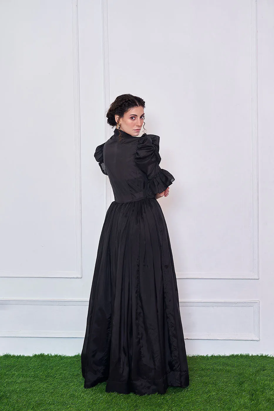 Unforgotten tales of Organza Black Maxi Shirt Dress