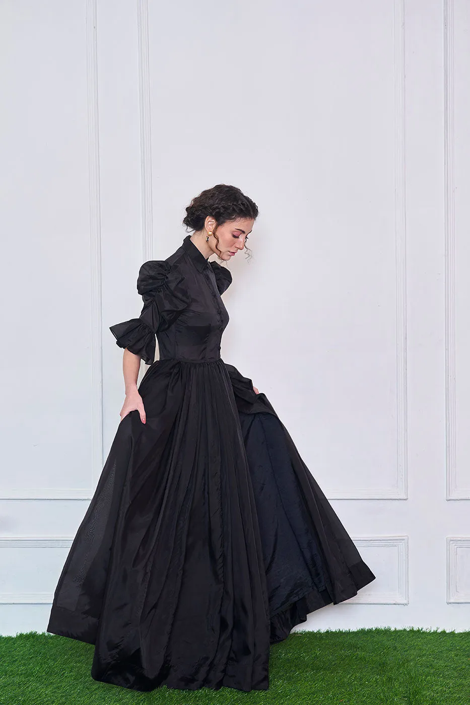 Unforgotten tales of Organza Black Maxi Shirt Dress