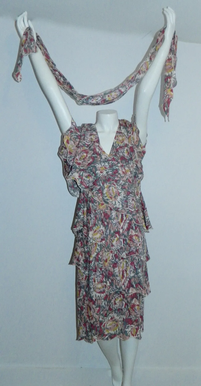 vintage 1980s Holly's Harp dress pink tiered silk floral dress XS