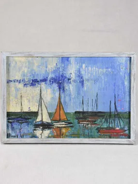 Vintage seascape with sailboats - oil on canvas 11½" x 16½"