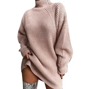 Women's Dress Sweater Dress Knitted Long Sleeve Loose Sweater Cardigans Turtleneck